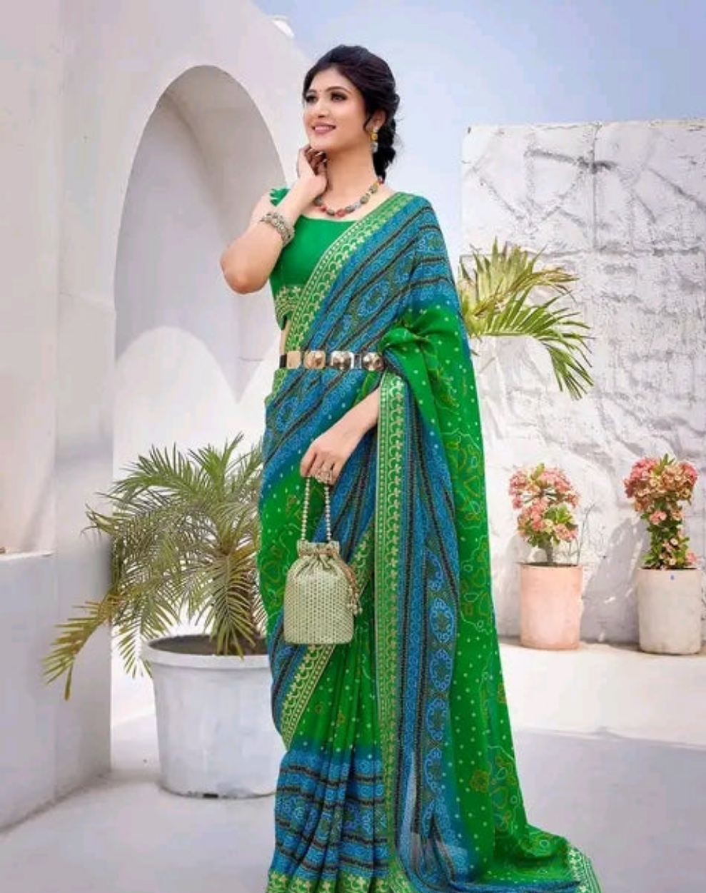 Printed Jacquard Lace Georgette Sare