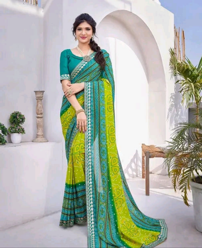 Printed Jacquard Lace Saree