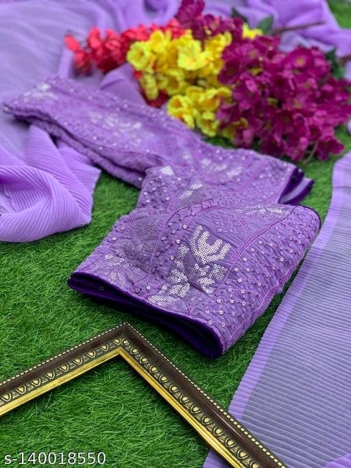 Lavender Coloured Georgette Saree with blouse OrderMeFirst