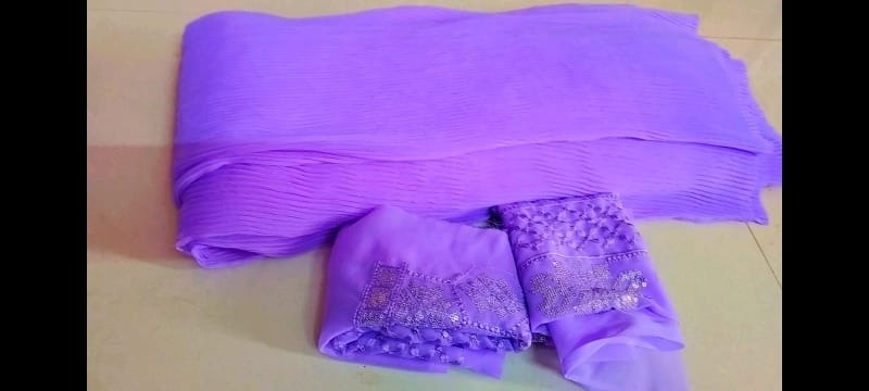 Lavender Coloured Georgette Saree with blouse OrderMeFirst