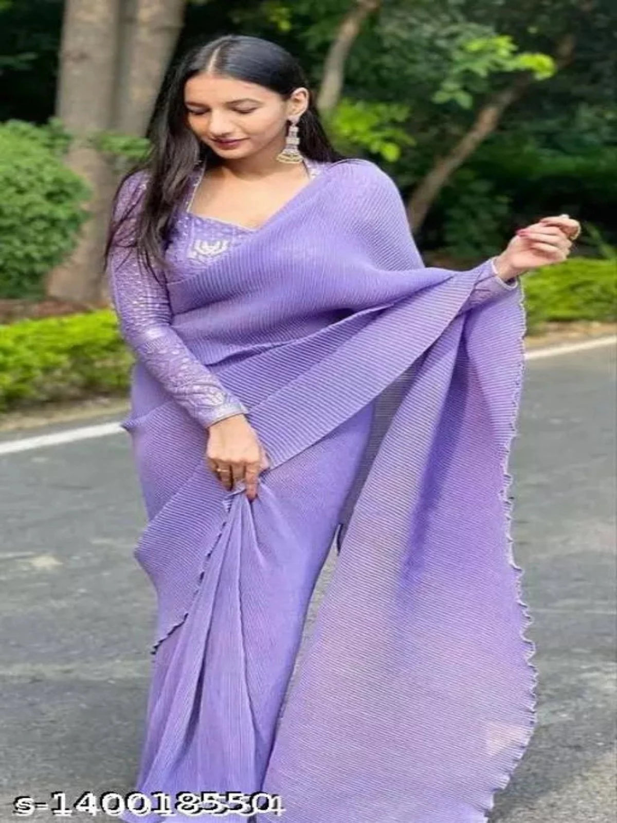 Lavender Coloured Georgette Saree with blouse OrderMeFirst