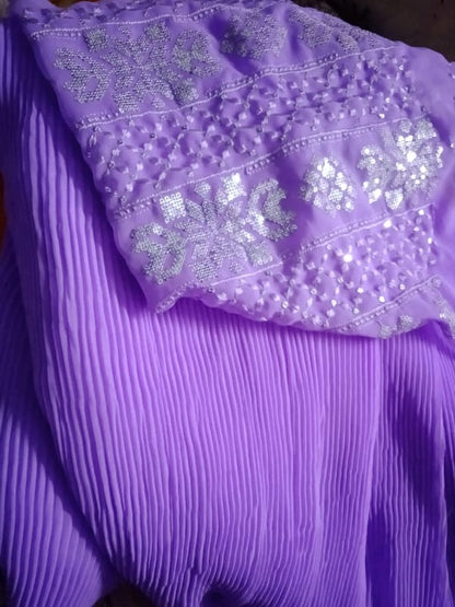 Lavender Coloured Georgette Saree with blouse OrderMeFirst