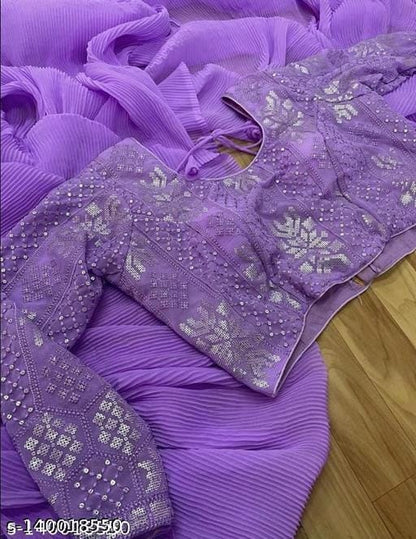 Lavender Coloured Georgette Saree with blouse OrderMeFirst