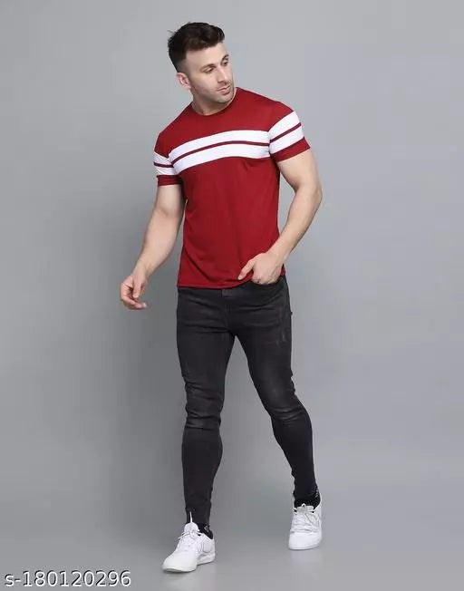 Maroon Casual Wear Striped T-shirts OrderMeFirst