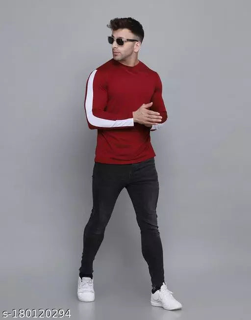 Maroon Men's Full Sleeve T-shirt Cotton Blend OrderMeFirst