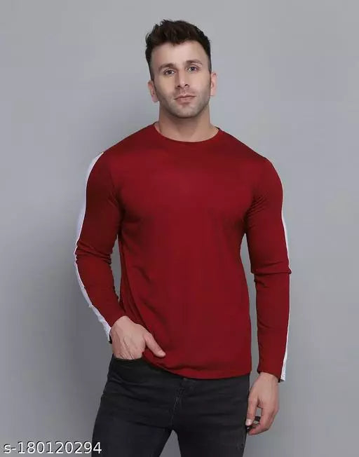 Maroon Men's Full Sleeve T-shirt Cotton Blend OrderMeFirst