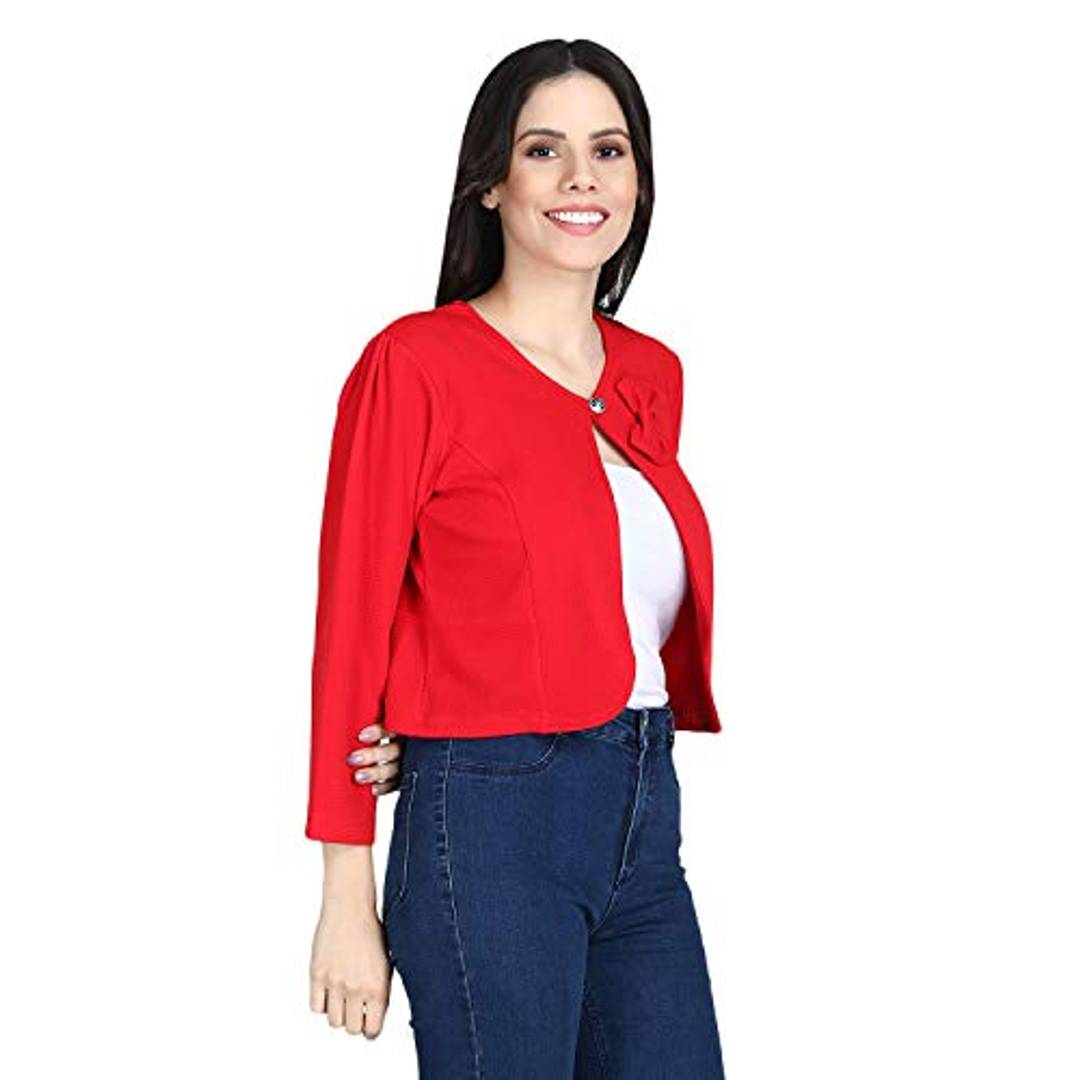 Meijaata Women's Polyester Button Front Neck Shrug (SRG_OLD_RED_2XL_Red_2XL) OrderMeFirst