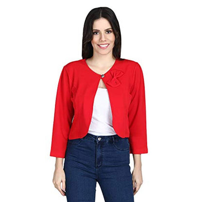 Meijaata Women's Polyester Button Front Neck Shrug (SRG_OLD_RED_2XL_Red_2XL) OrderMeFirst