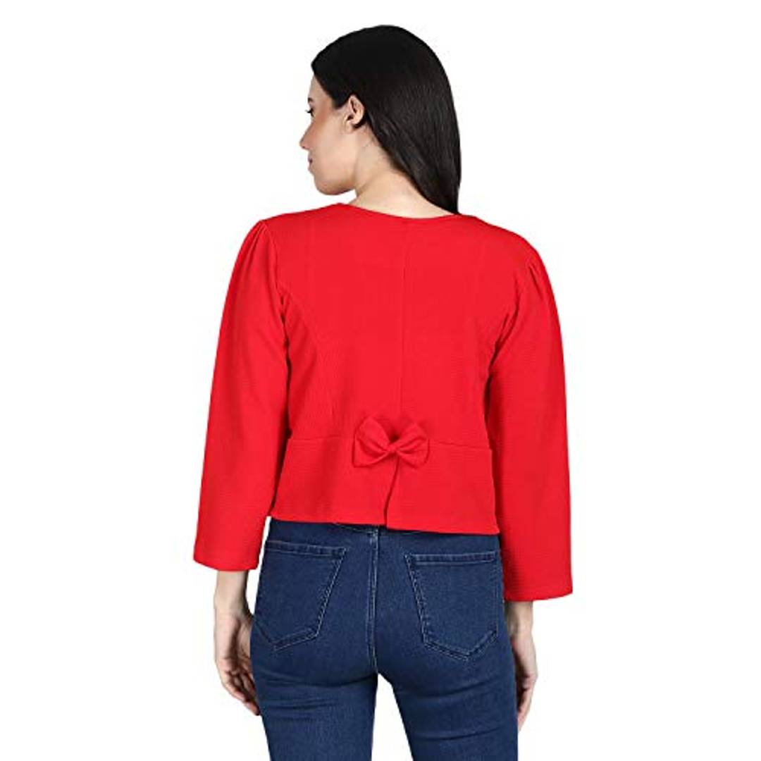 Meijaata Women's Polyester Button Front Neck Shrug (SRG_OLD_RED_2XL_Red_2XL) OrderMeFirst