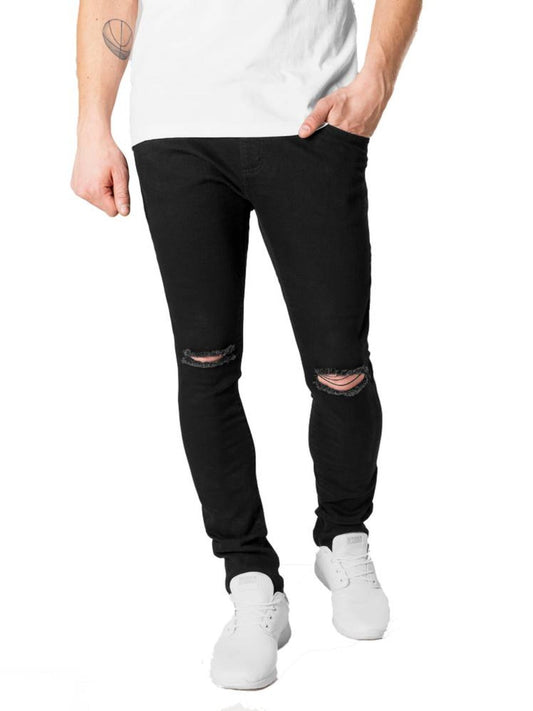 Men's Black Denim Distress Regular Fit Jeans OrderMeFirst