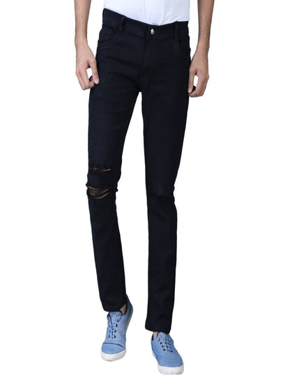 Men's Black Denim Distress Regular Fit Jeans OrderMeFirst