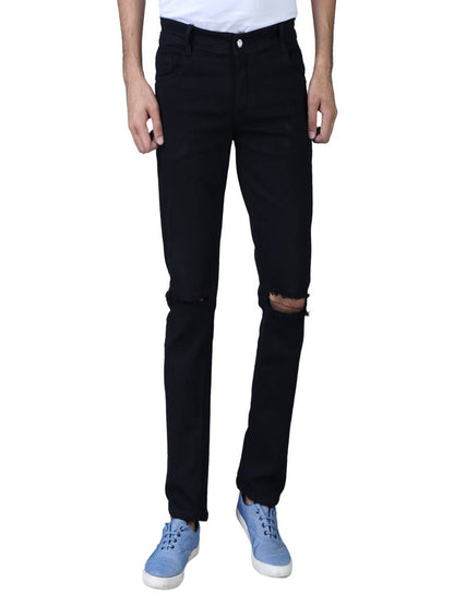 Men's Black Denim Distress Regular Fit Jeans OrderMeFirst