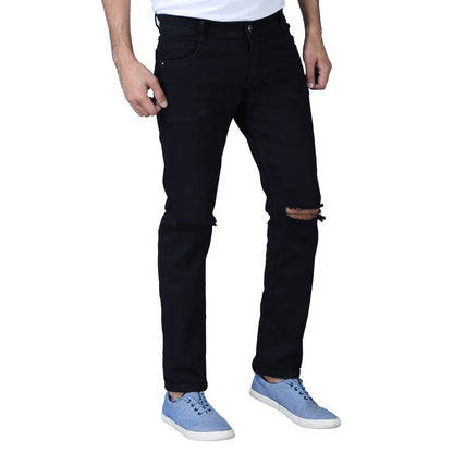 Men's Black Denim Distress Regular Fit Jeans OrderMeFirst