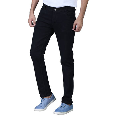 Men's Black Denim Solid Regular Fit Jeans OrderMeFirst