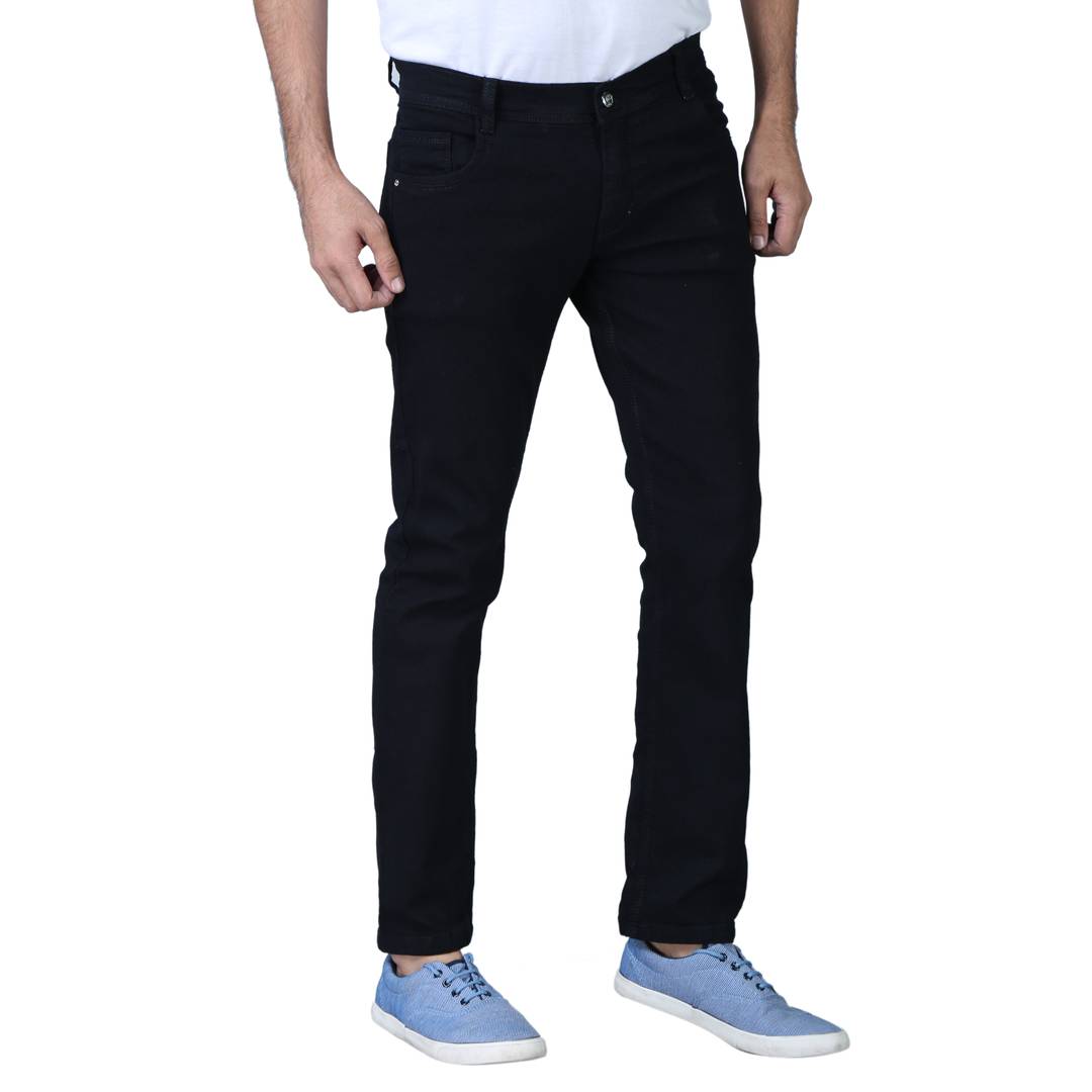 Men's Black Denim Solid Regular Fit Jeans OrderMeFirst