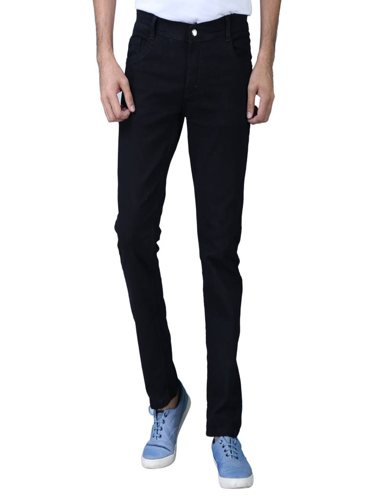 Men's Black Denim Solid Regular Fit Jeans OrderMeFirst