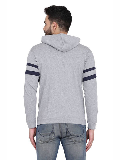 Men's Grey Cotton Blend Hoodie with stripes OrderMeFirst