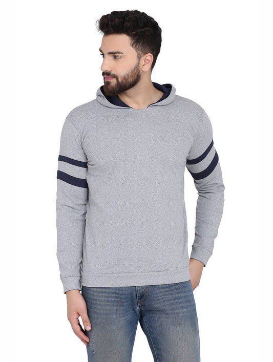 Men's Grey Cotton Blend Hoodie with stripes OrderMeFirst