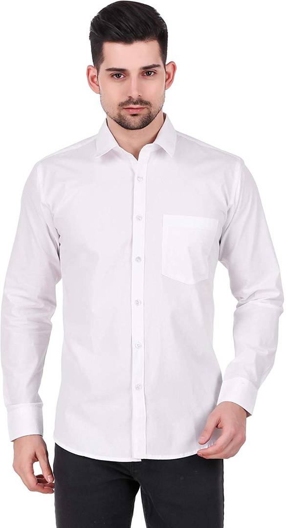 Men's White Cotton Solid Regular Fit Forrmal shirts OrderMeFirst