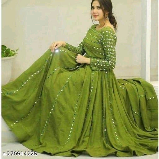 Green Georgette Hand Embroidered Gown for Rent | Gown dress party wear,  Indian gowns dresses, Embroidered gown