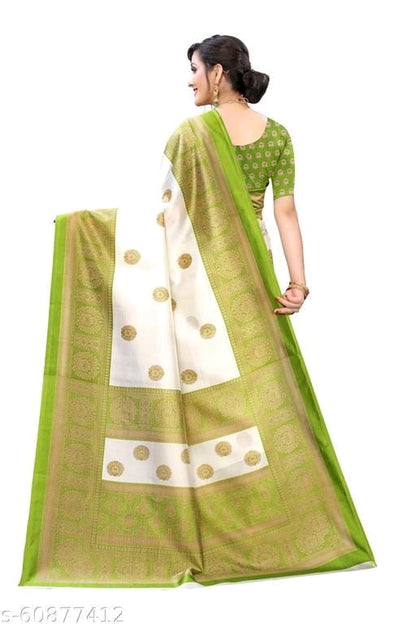 Mysore Silk Art Silk White Tassels and Latkans Saree With Blouse OrderMeFirst