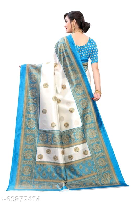 Mysore Silk Art Silk White Tassels and Latkans Saree With Blouse OrderMeFirst