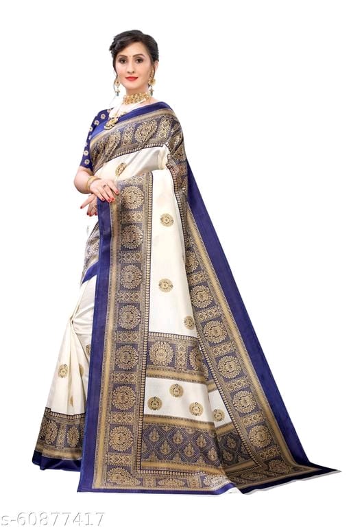 Mysore Silk Art Silk White Tassels and Latkans Saree With Blouse OrderMeFirst