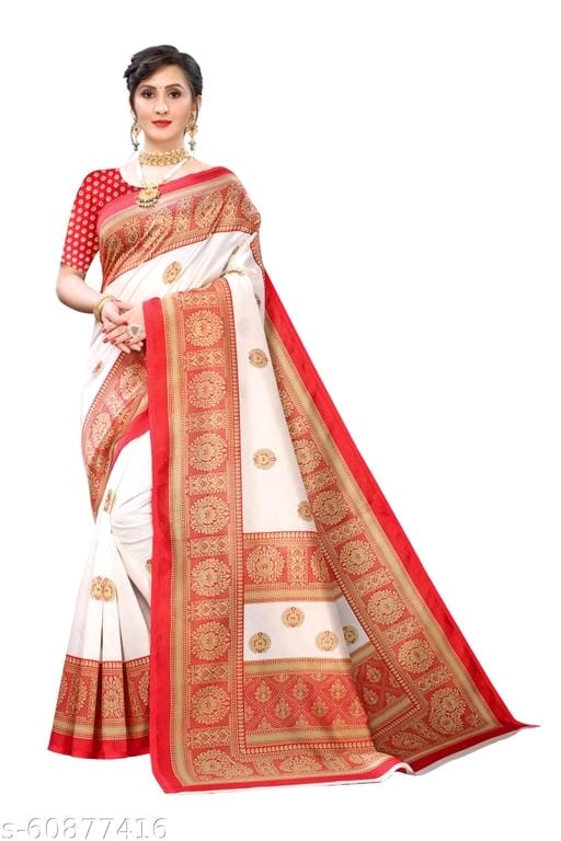 Mysore Silk Art Silk White Tassels and Latkans Saree With Blouse OrderMeFirst