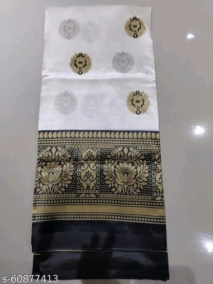 Mysore Silk Art Silk White Tassels and Latkans Saree With Blouse OrderMeFirst