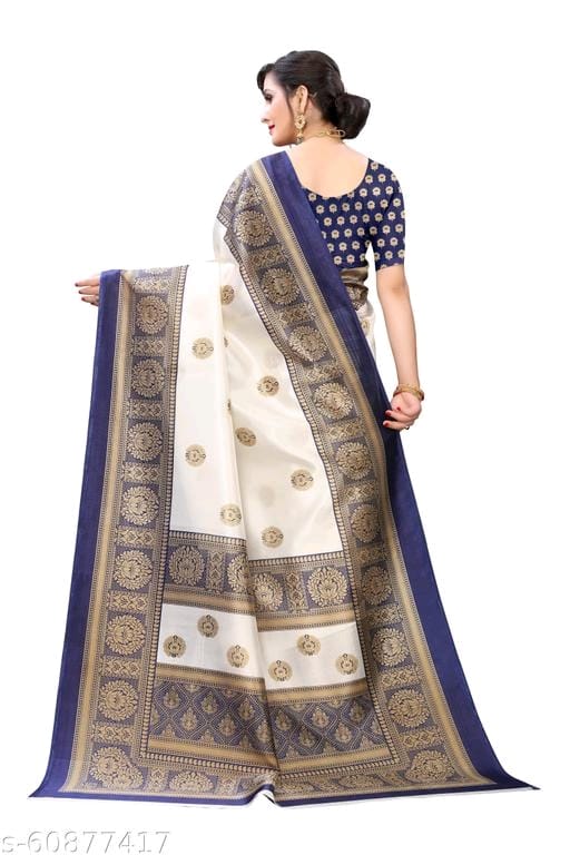 Mysore Silk Art Silk White Tassels and Latkans Saree With Blouse OrderMeFirst