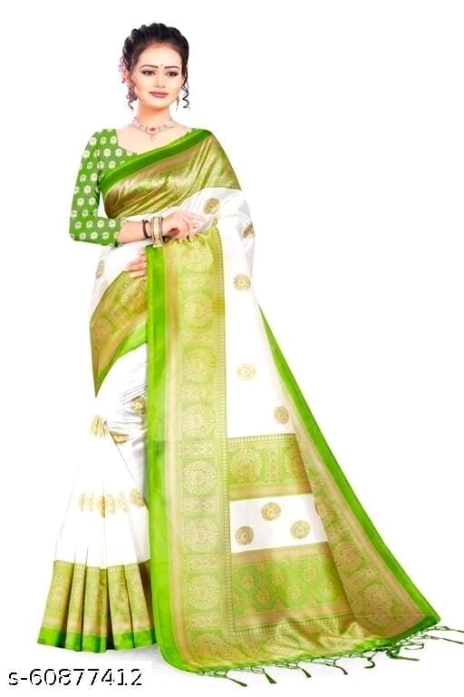 Mysore Silk Art Silk White Tassels and Latkans Saree With Blouse OrderMeFirst