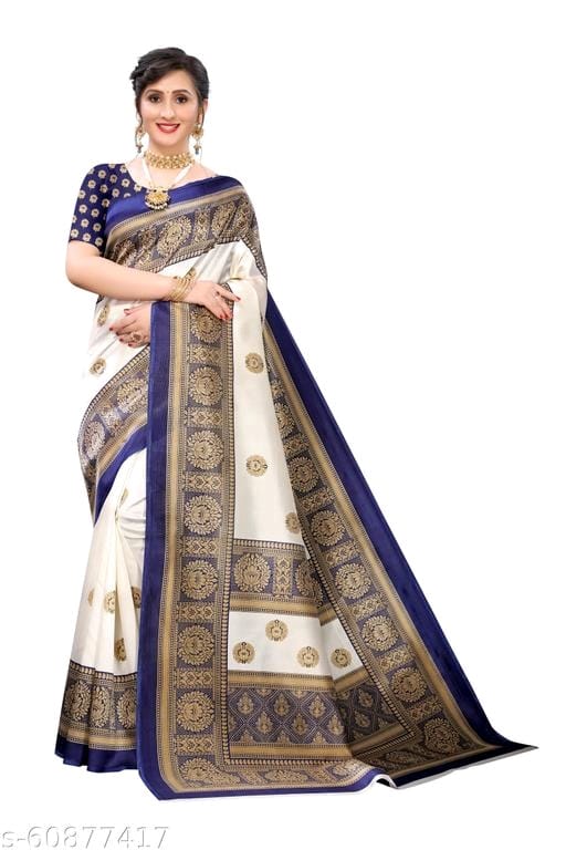 Mysore Silk Art Silk White Tassels and Latkans Saree With Blouse OrderMeFirst