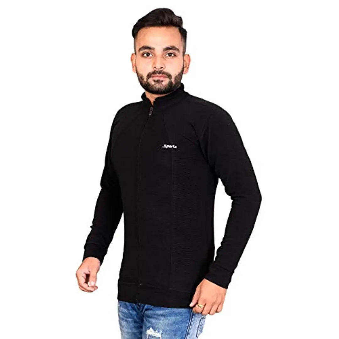 Naresh Chand Rakesh Kumar Jain Men's Men's Regular Jacket (WOOLEN_NEW FULL-ZIP_Black_Free Size) OrderMeFirst