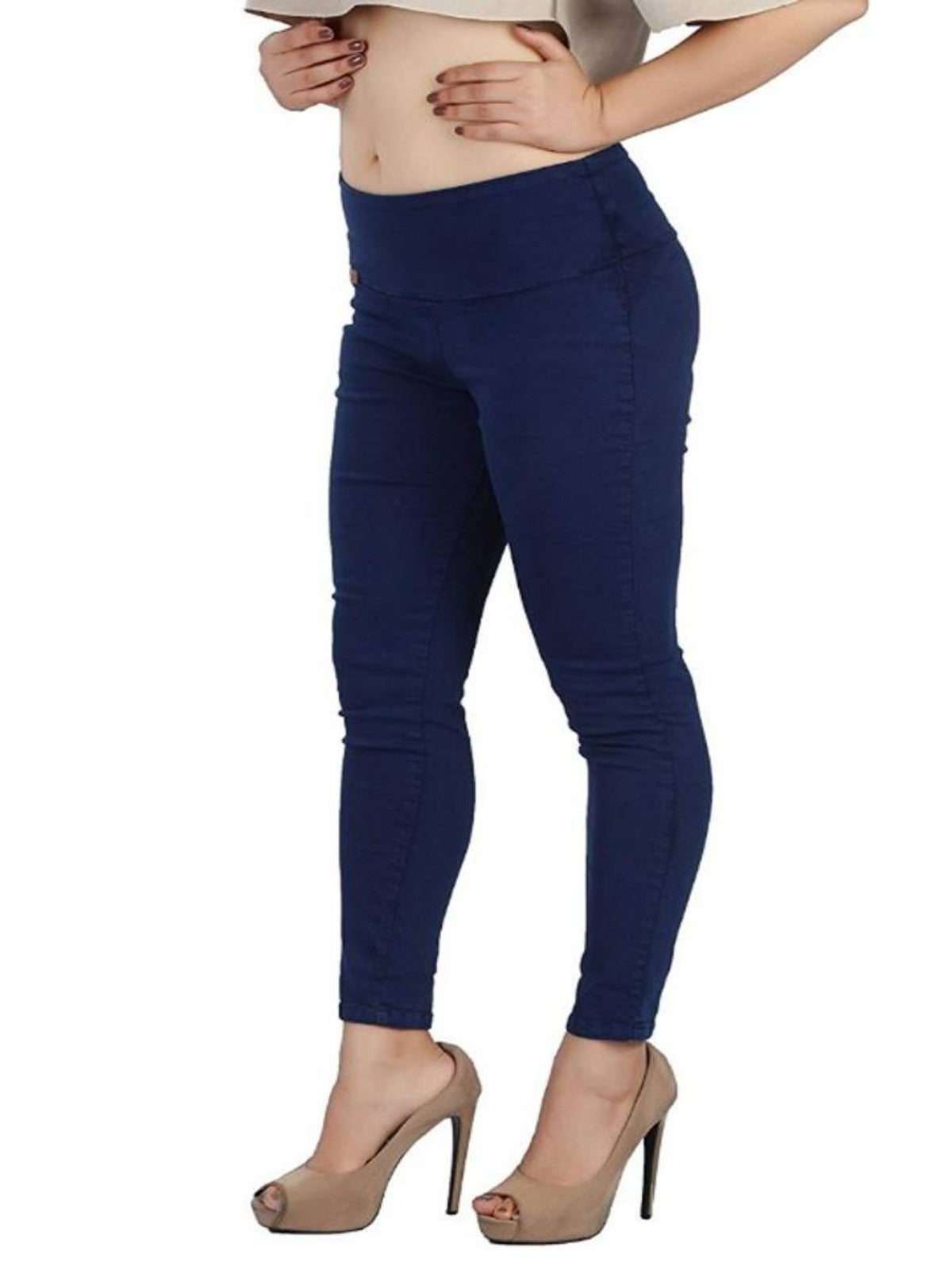 Navy Blue Color Denim Lycra High Waist Jeggings OrderMeFirst