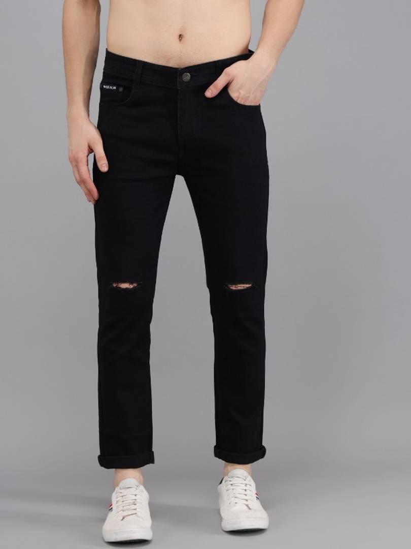 New Stylish Denim Slim Fit Black Knee Cut Jeans For Men OrderMeFirst