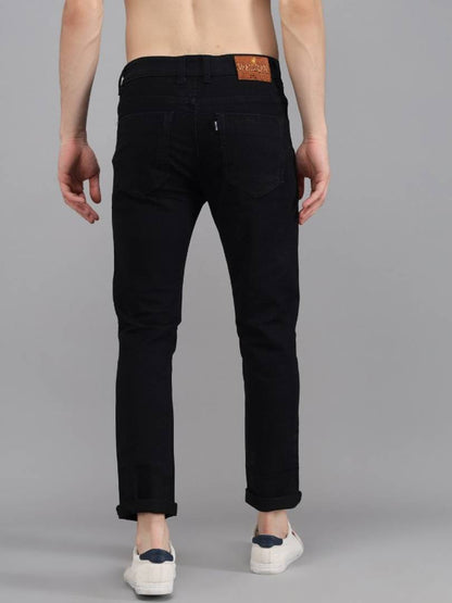 New Stylish Denim Slim Fit Black Knee Cut Jeans For Men OrderMeFirst