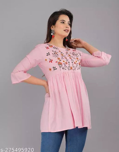 Pink Embroidered Floral Top OrderMeFirst