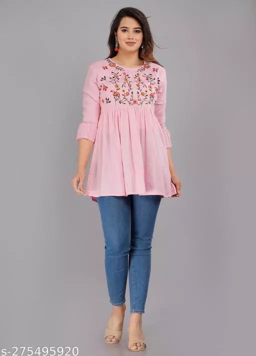 Pink Embroidered Floral Top OrderMeFirst