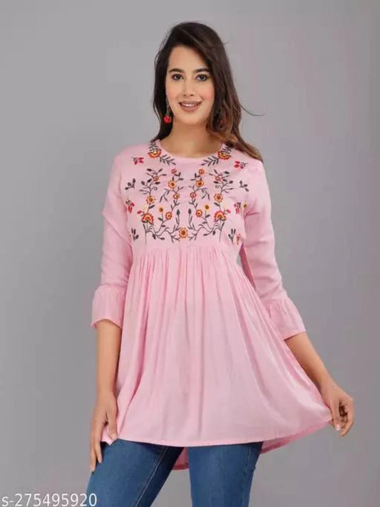 Pink Embroidered Floral Top OrderMeFirst