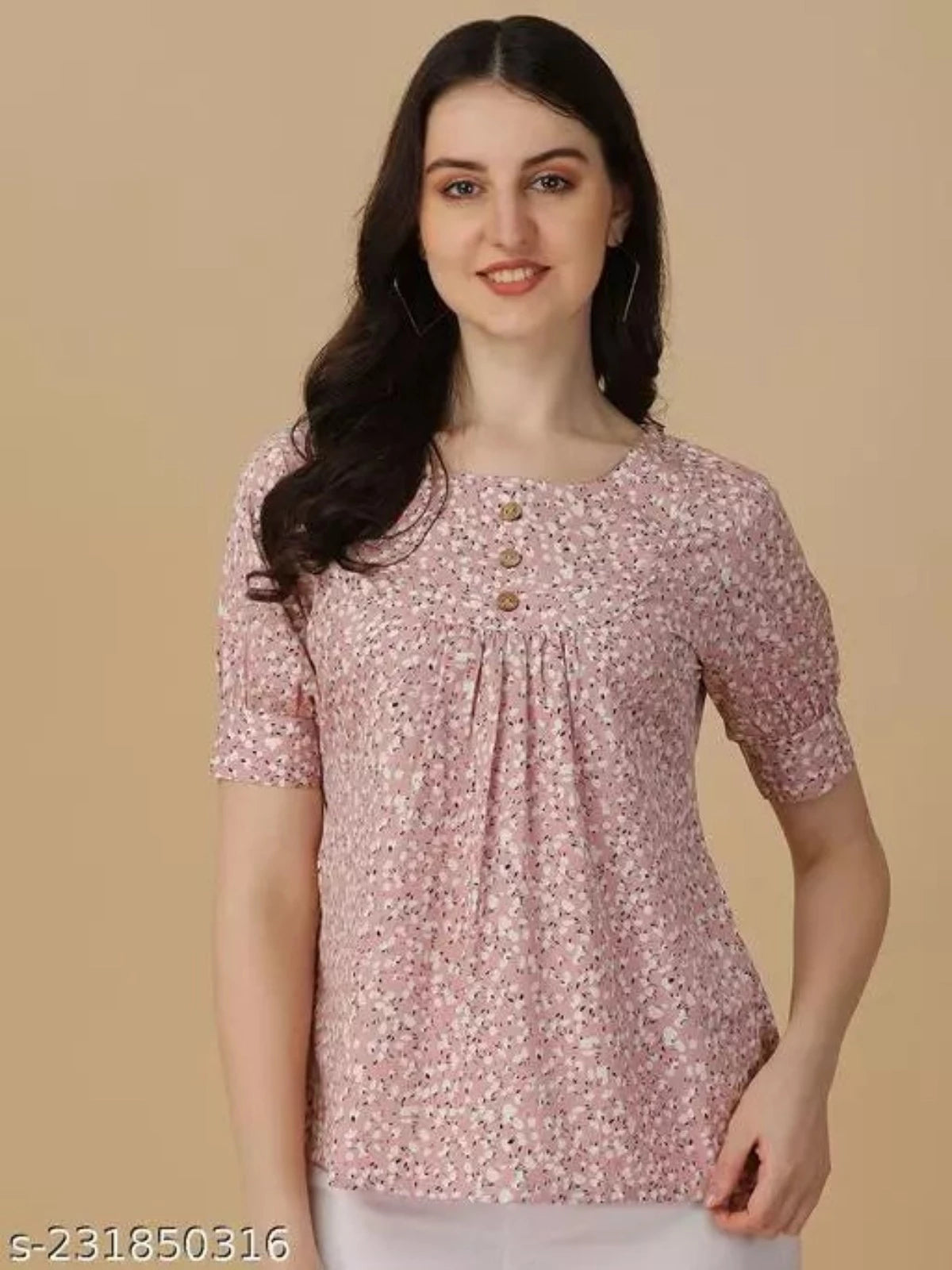 Pink and White Crepe Western Top for women OrderMeFirst