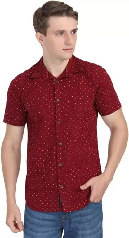 Polka Dot Regular Fit Cotton Half Sleeve Solid Shirt (Maroon) OrderMeFirst