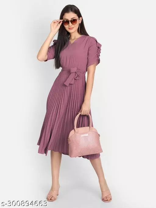 Pretty Fashionista Women Poly Crepe Solid Dress OrderMeFirst