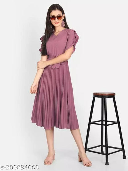 Pretty Fashionista Women Poly Crepe Solid Dress OrderMeFirst