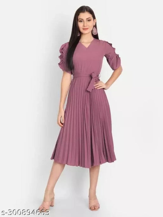 Pretty Fashionista Women Poly Crepe Solid Dress OrderMeFirst