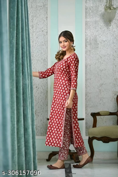 Printed Straight Kurta and Pant Set With Dupatta OrderMeFirst