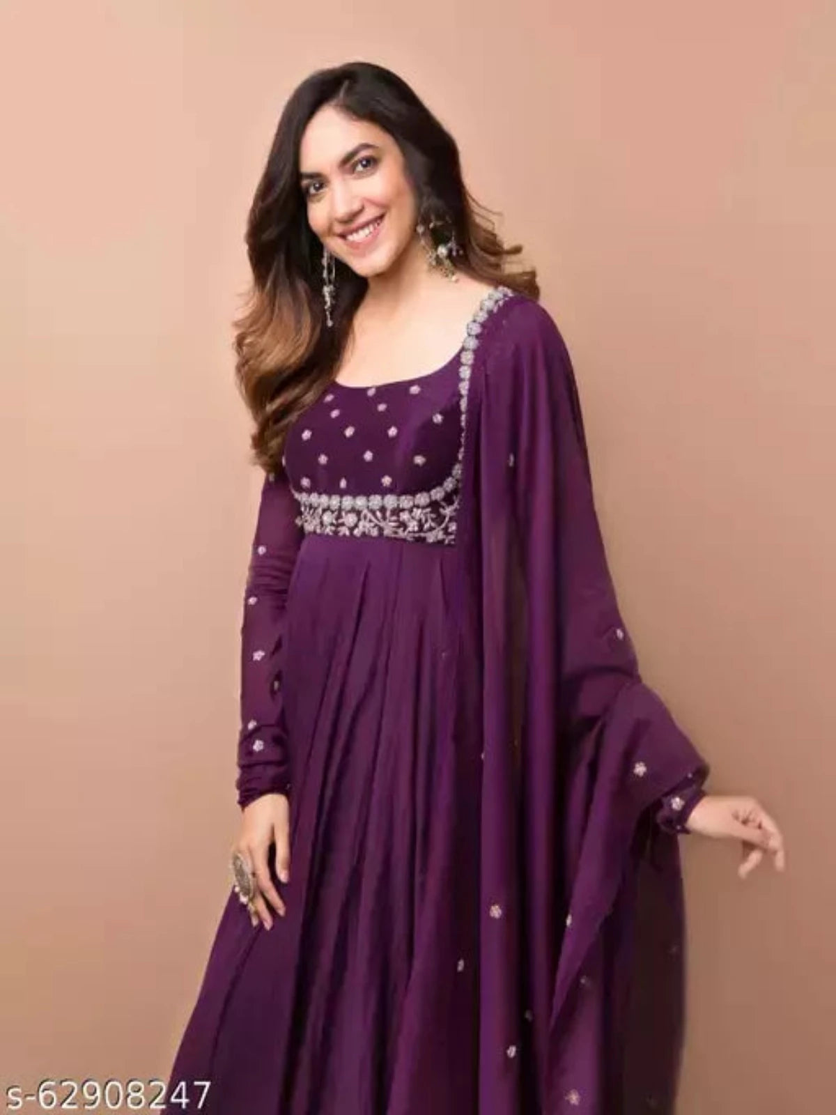 Purple Georgette Gown with Dupatta Set OrderMeFirst