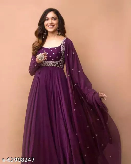 Purple Georgette Gown with Dupatta Set OrderMeFirst