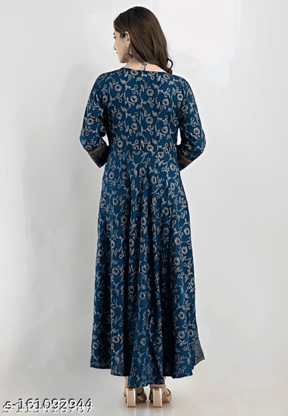 Rayon 3/4 Sleeve Embroidered Flared Kurta OrderMeFirst