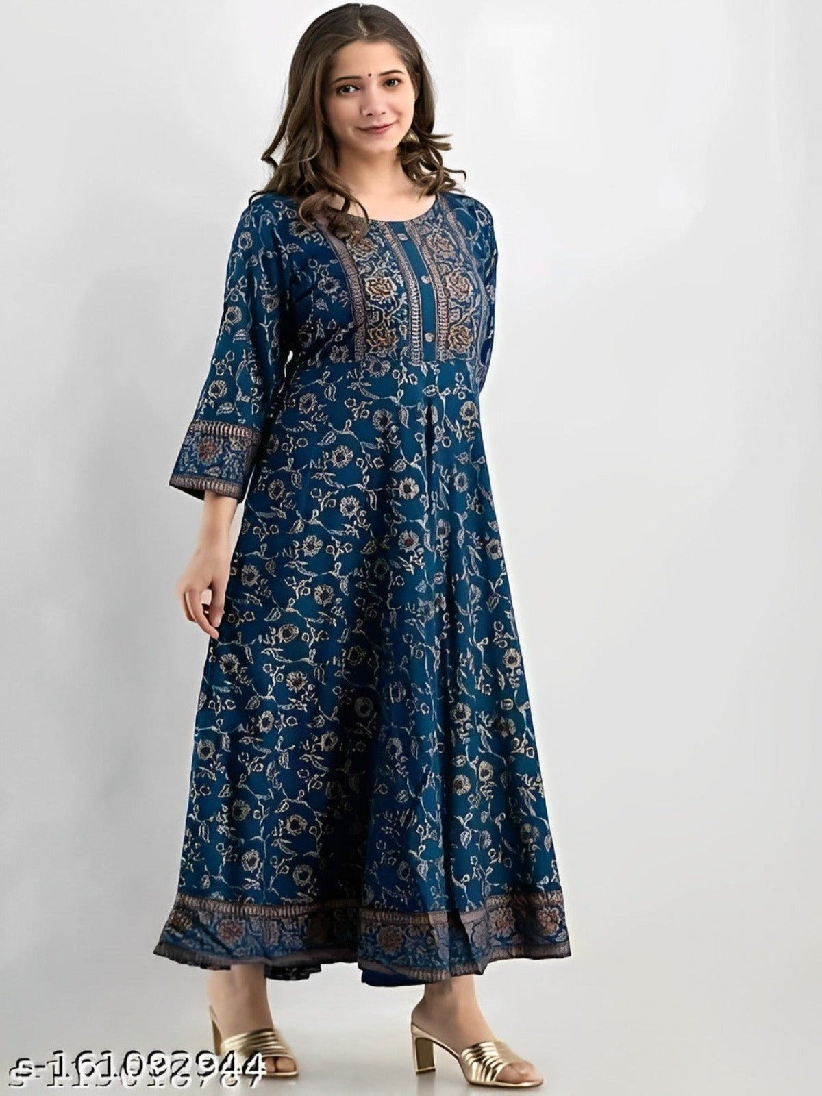 Rayon 3/4 Sleeve Embroidered Flared Kurta OrderMeFirst