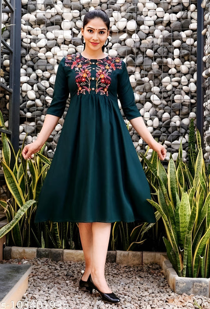 Rayon Anarkali Dark Green  Embroidered Kurti for women OrderMeFirst